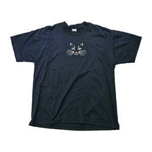 Vtg Rhinestone Cat Tshirt Size XL Black Witchy Halloween 90s Y2K Artsy Kitty